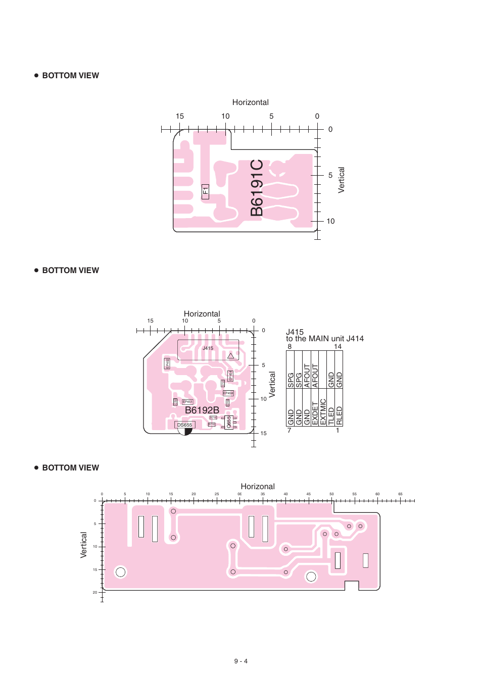 Vr board (bottom), Mic board (bottom), Bc-158 (bottom) | B6191c, B6192b, Ve rtical, Bottom view, Horizontal, Horizonal | Icom IC-GM1600E User Manual | Page 29 / 34