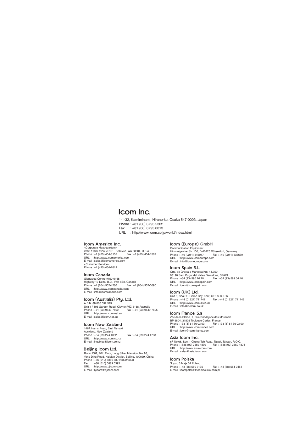 Address | Icom IC-GM1600E User Manual | Page 33 / 34