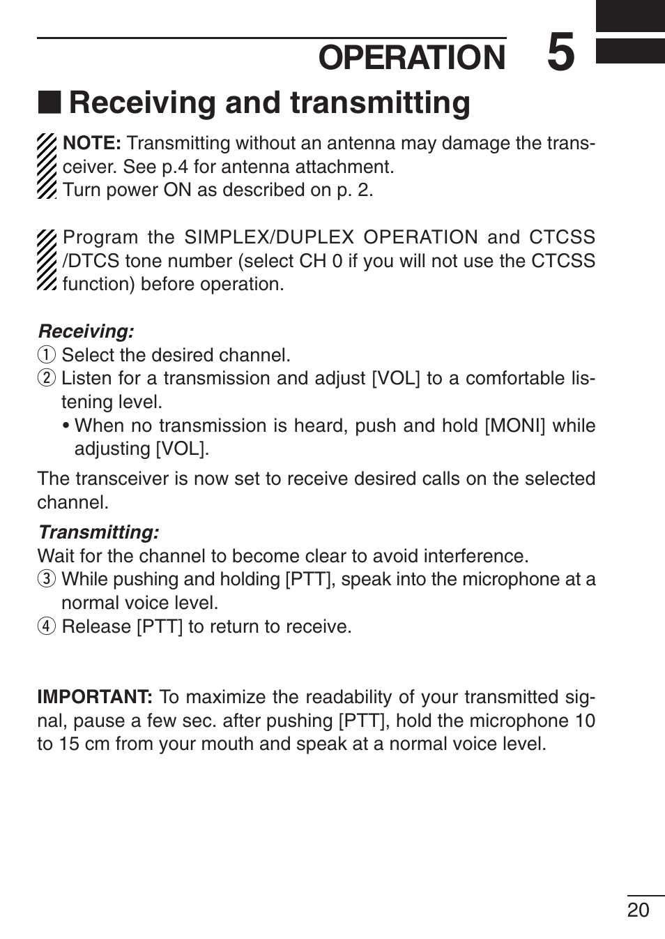 Operation, Receiving and transmitting | Icom IC-F21GM User Manual | Page 27 / 32