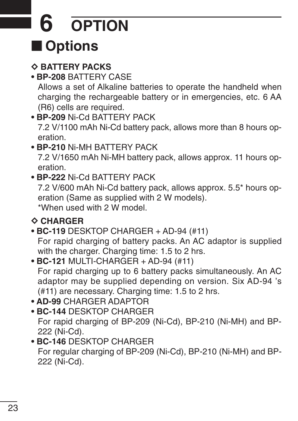 Option, Options | Icom IC-F21GM User Manual | Page 30 / 32