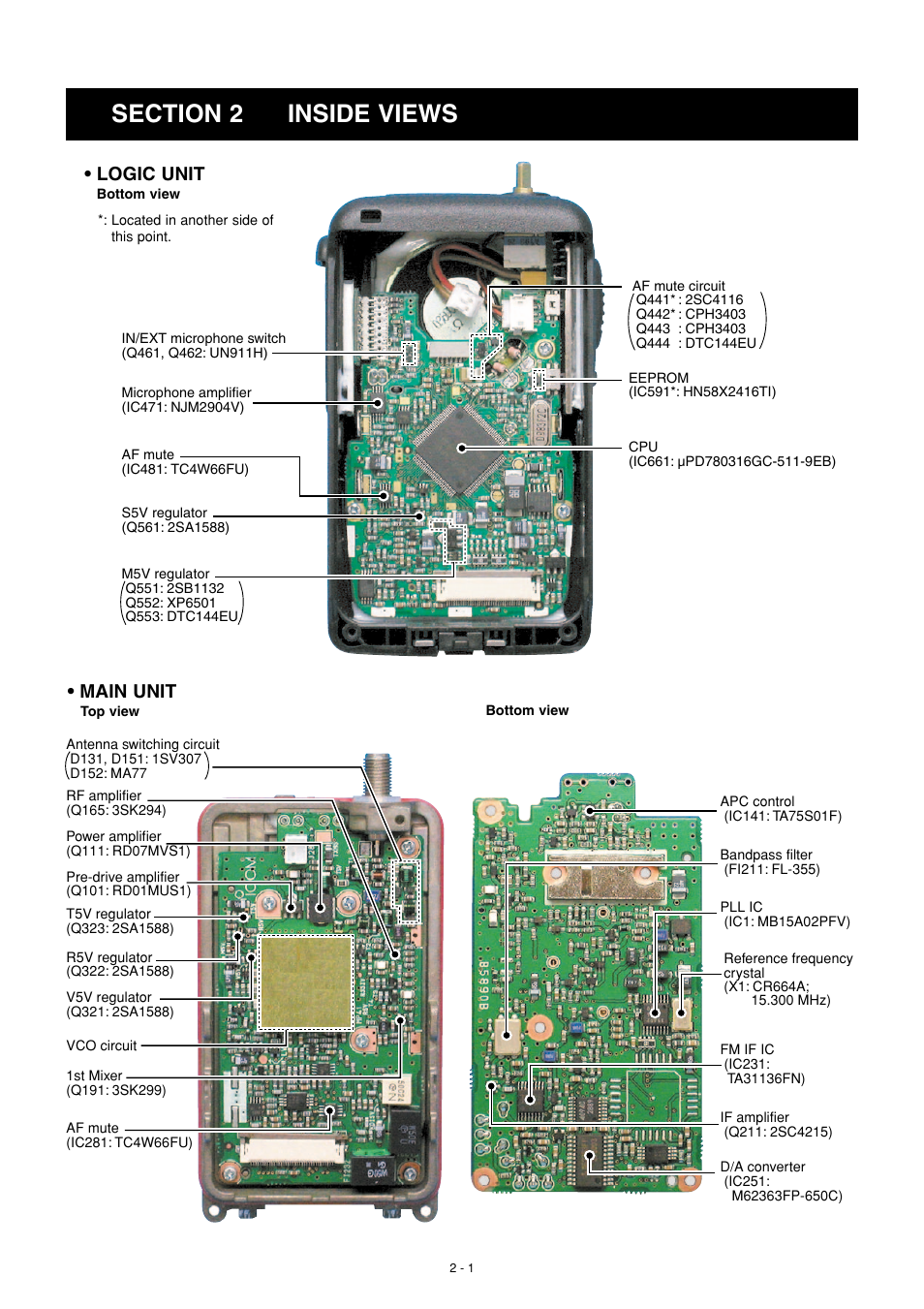 Inside views, Logic unit, Main unit | Icom VHF Marine Transceiver IC-M88 User Manual | Page 6 / 38