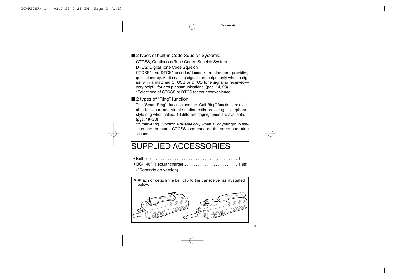 Supplied accessories | Icom iF22SR User Manual | Page 3 / 36