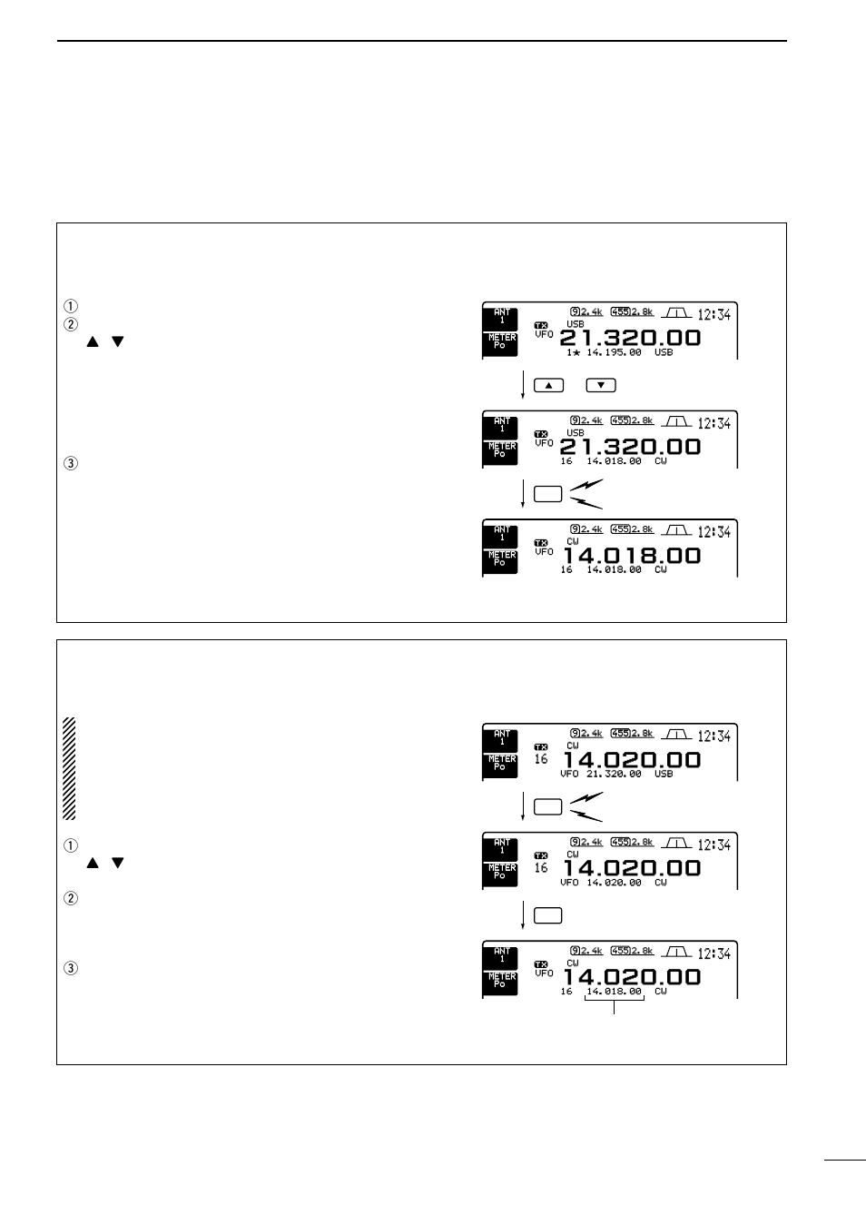 Frequency transferring, Transferring in vfo mode | Icom IC-756 User Manual | Page 47 / 72