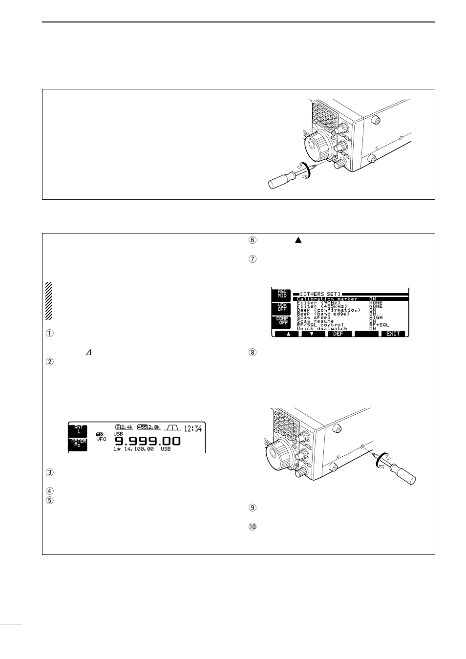 Tuning dial brake adjustment, Frequency calibration, Caution | Approximate), Set] to select the set mode screen. t push, Exit] twice to exit set mode | Icom IC-756 User Manual | Page 68 / 72