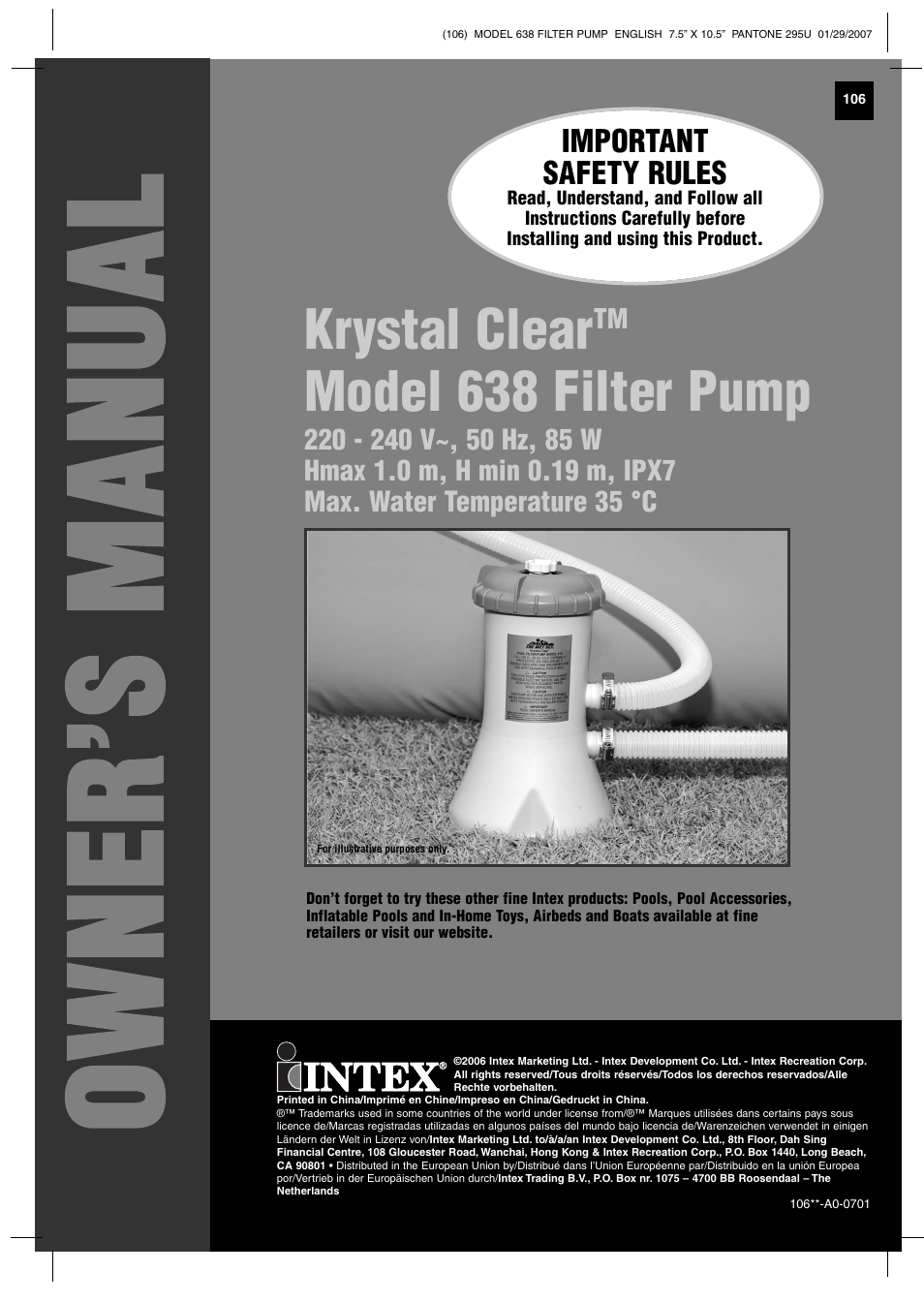 Intex Recreation KRYSTAL CLEAR 638 User Manual | 15 pages