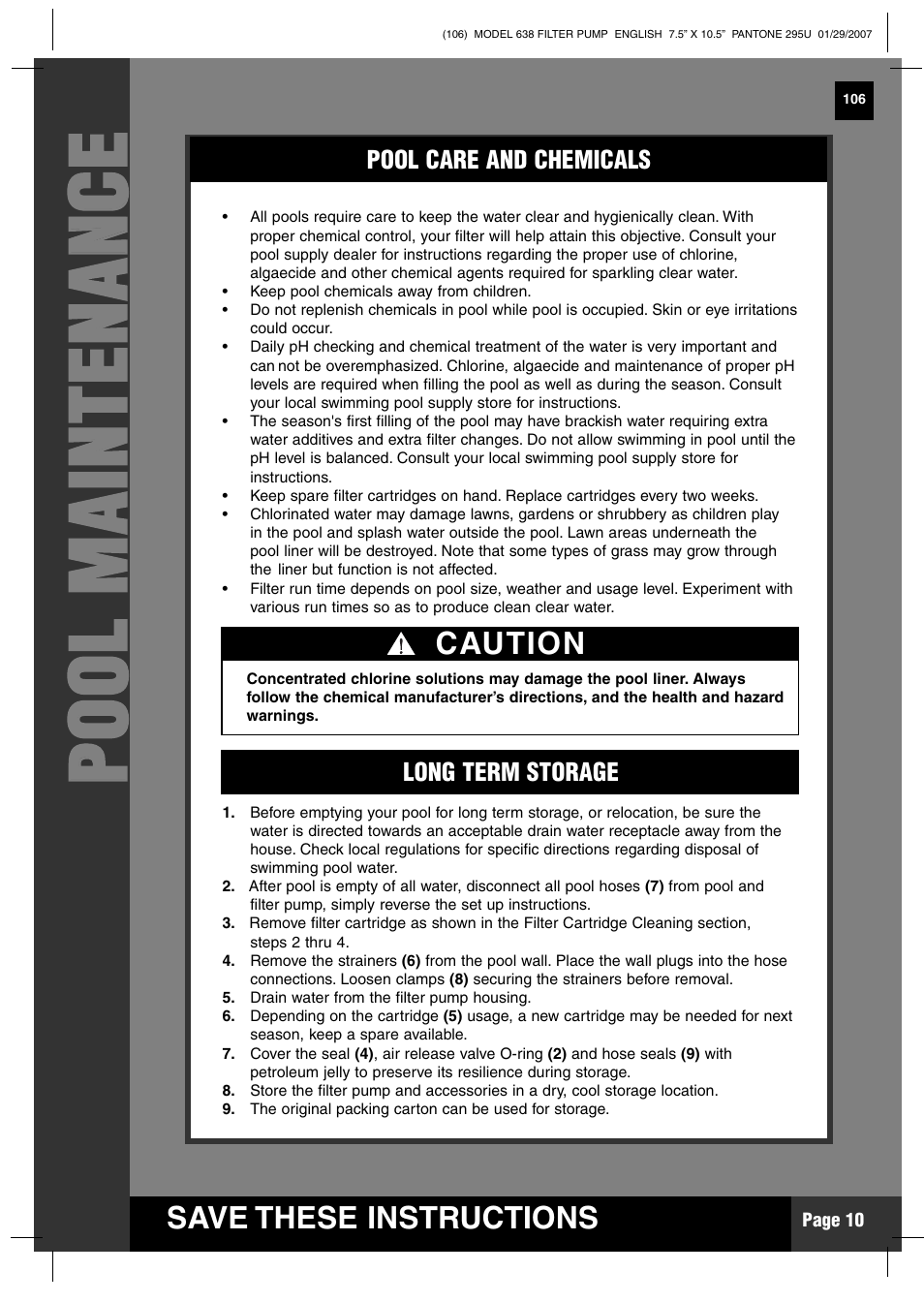 Pp oo oo ll mm aa iinn tt ee nn aa nn cc ee | Intex Recreation KRYSTAL CLEAR 638 User Manual | Page 10 / 15