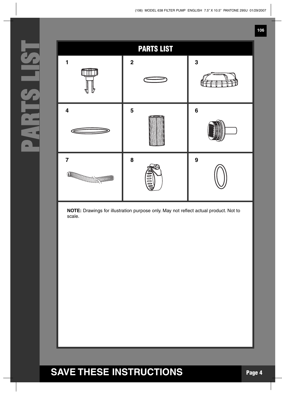 Pp aa rr tt ss ll iiss tt | Intex Recreation KRYSTAL CLEAR 638 User Manual | Page 4 / 15