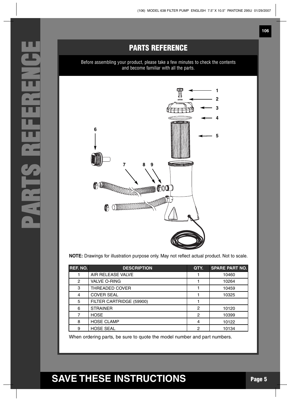 Pp aa rr tt ss rr ee ff ee rr ee nn cc ee, Save these instructions | Intex Recreation KRYSTAL CLEAR 638 User Manual | Page 5 / 15