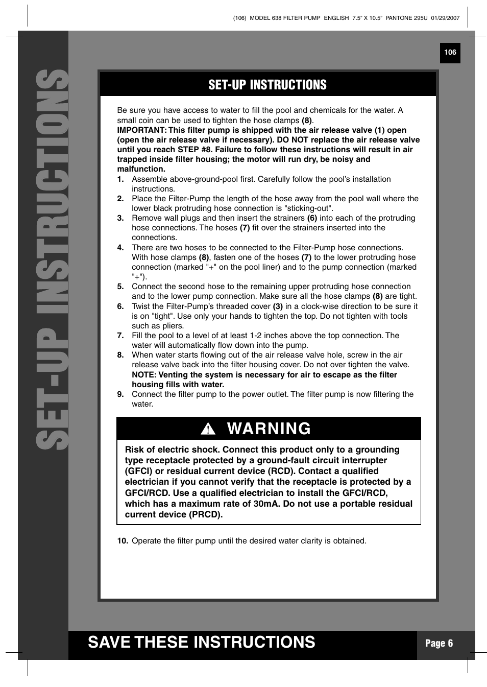 Intex Recreation KRYSTAL CLEAR 638 User Manual | Page 6 / 15
