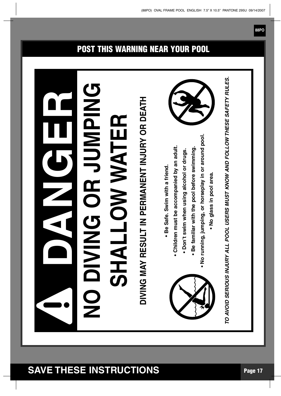 Danger | Intex Recreation 88PO User Manual | Page 17 / 19
