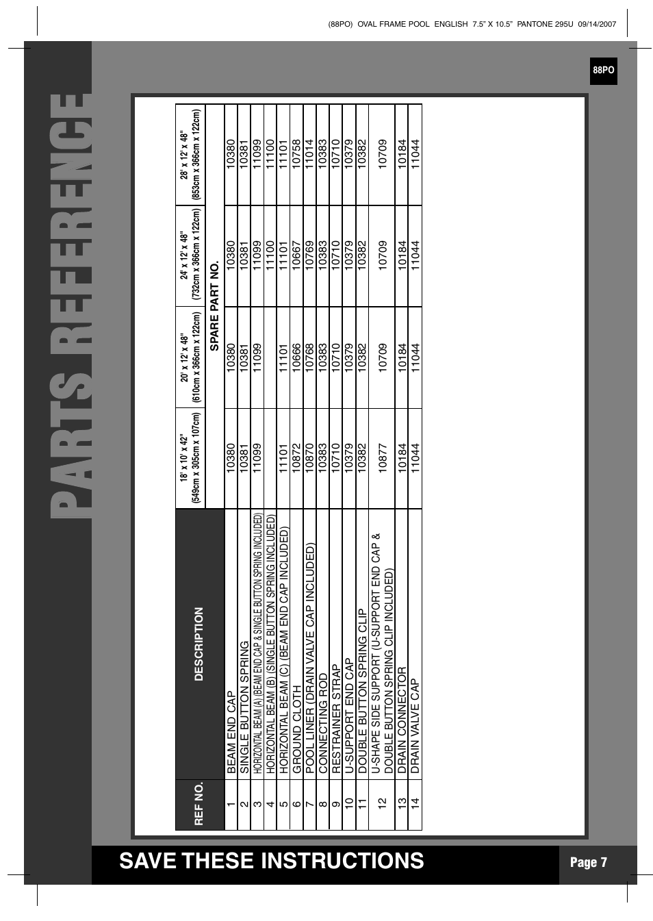 Pp aa rr tt ss rr ee ff ee rr ee nn cc ee, Save these instructions | Intex Recreation 88PO User Manual | Page 7 / 19