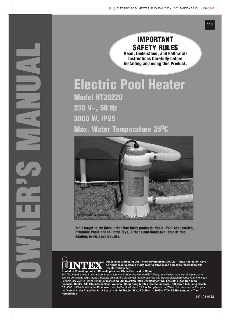 Intex Recreation HT30220 User Manual | 15 pages