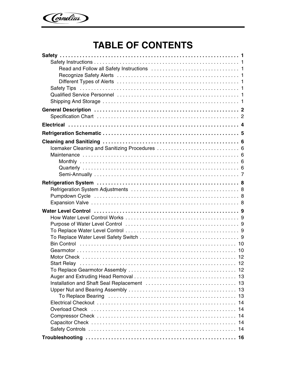 Cornelius WCF1411-A User Manual | Page 3 / 22