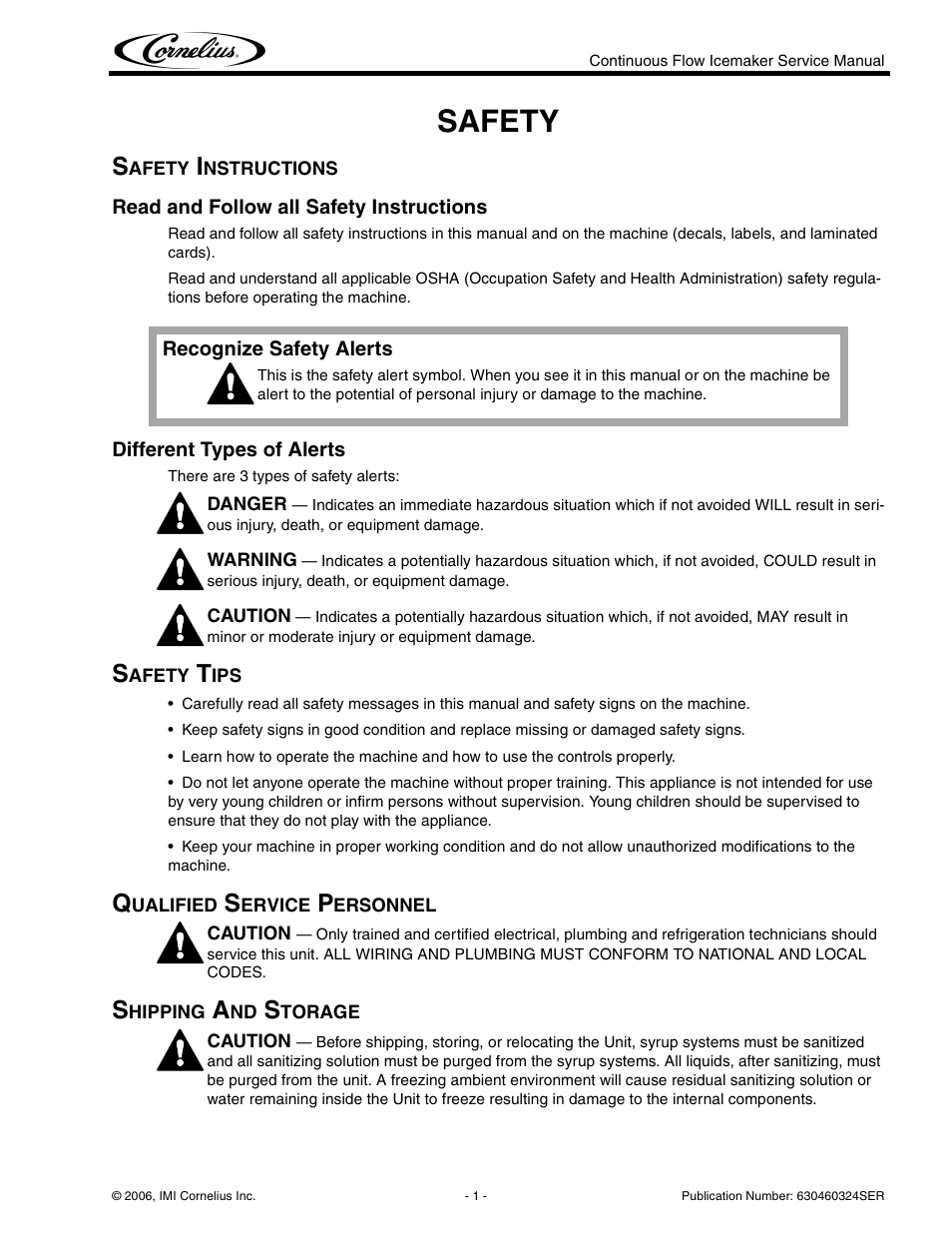 Safety | Cornelius WCF1411-A User Manual | Page 5 / 22