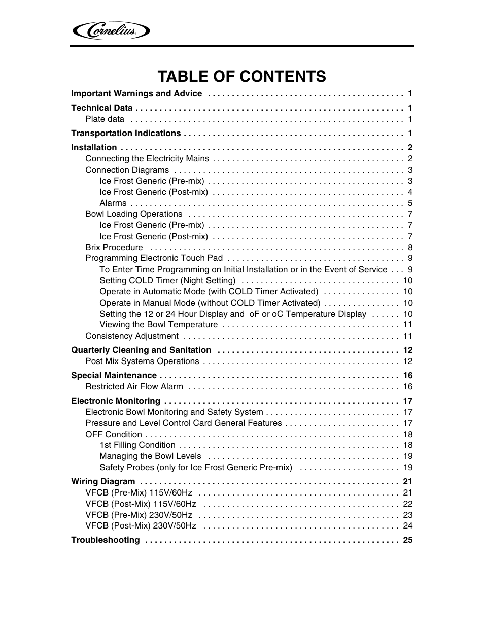 Cornelius ICE FROST User Manual | Page 3 / 32