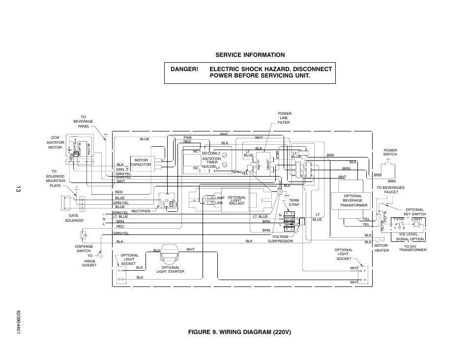 Figure 9. wiring diagram (220v) | Cornelius ENDURO-150 User Manual | Page 15 / 18