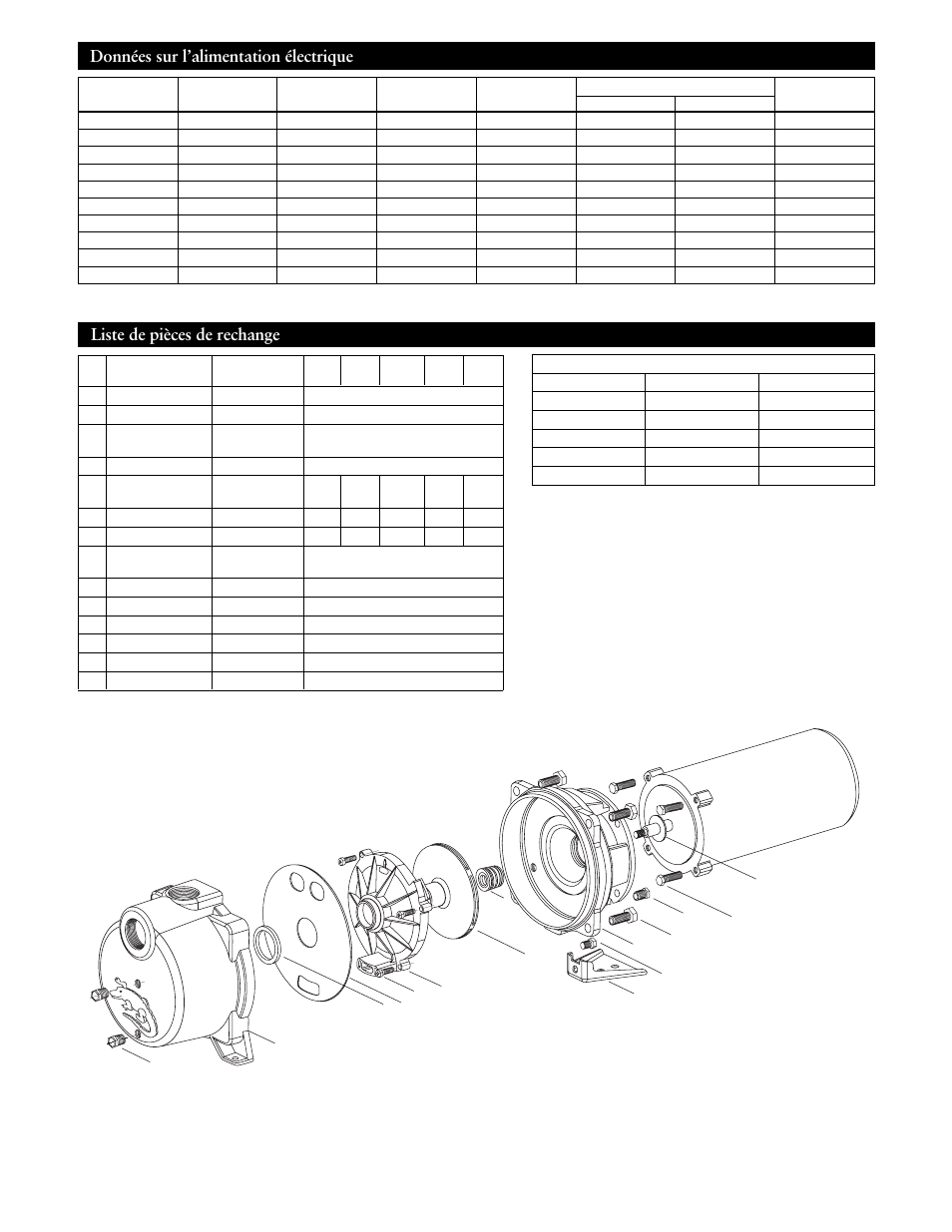 Données sur l’alimentation électrique, Liste de pièces de rechange | ITT IRRI-GATOR GT30 User Manual | Page 21 / 24