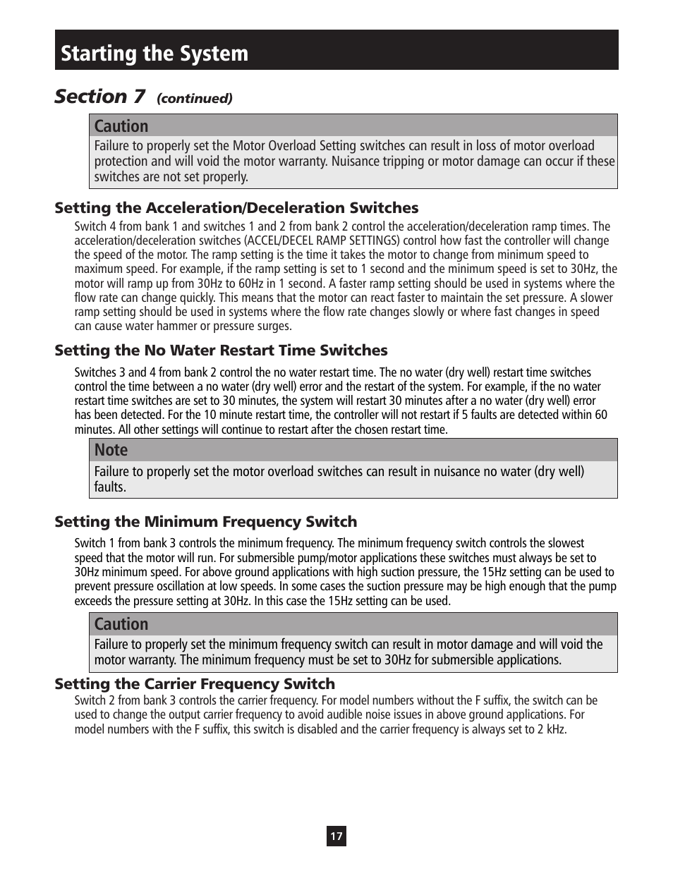Starting the system, Caution | ITT S-DRIVE IM213 User Manual | Page 17 / 84
