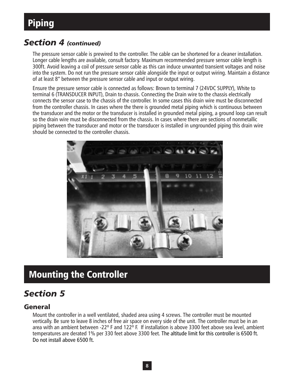 Piping, Mounting the controller | ITT S-DRIVE IM213 User Manual | Page 8 / 84