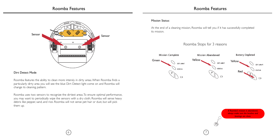 Roomba features, Roomba stops for 3 reasons | iRobot 4110 User Manual | Page 5 / 8