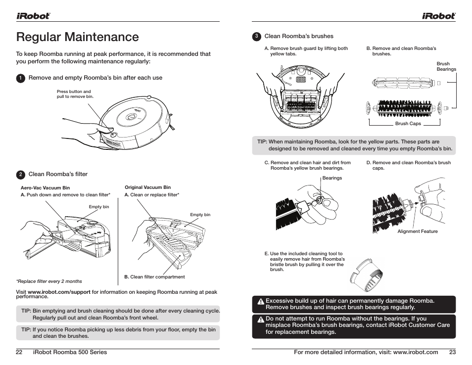 Regular maintenance | iRobot ROOMBA 500 User Manual | Page 12 / 19