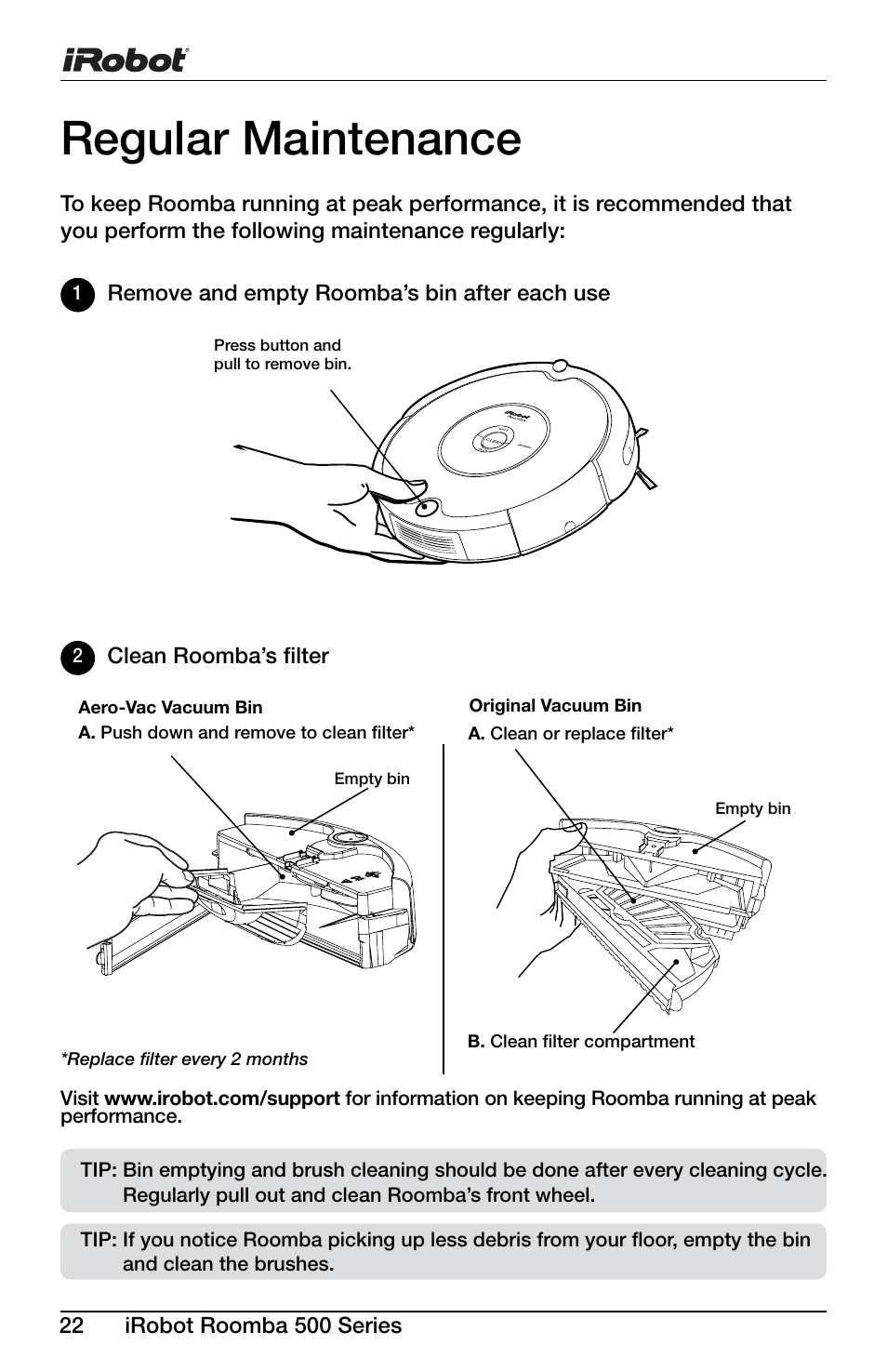 Regular maintenance | iRobot Roomba 600 Series User Manual | Page 22 / 36