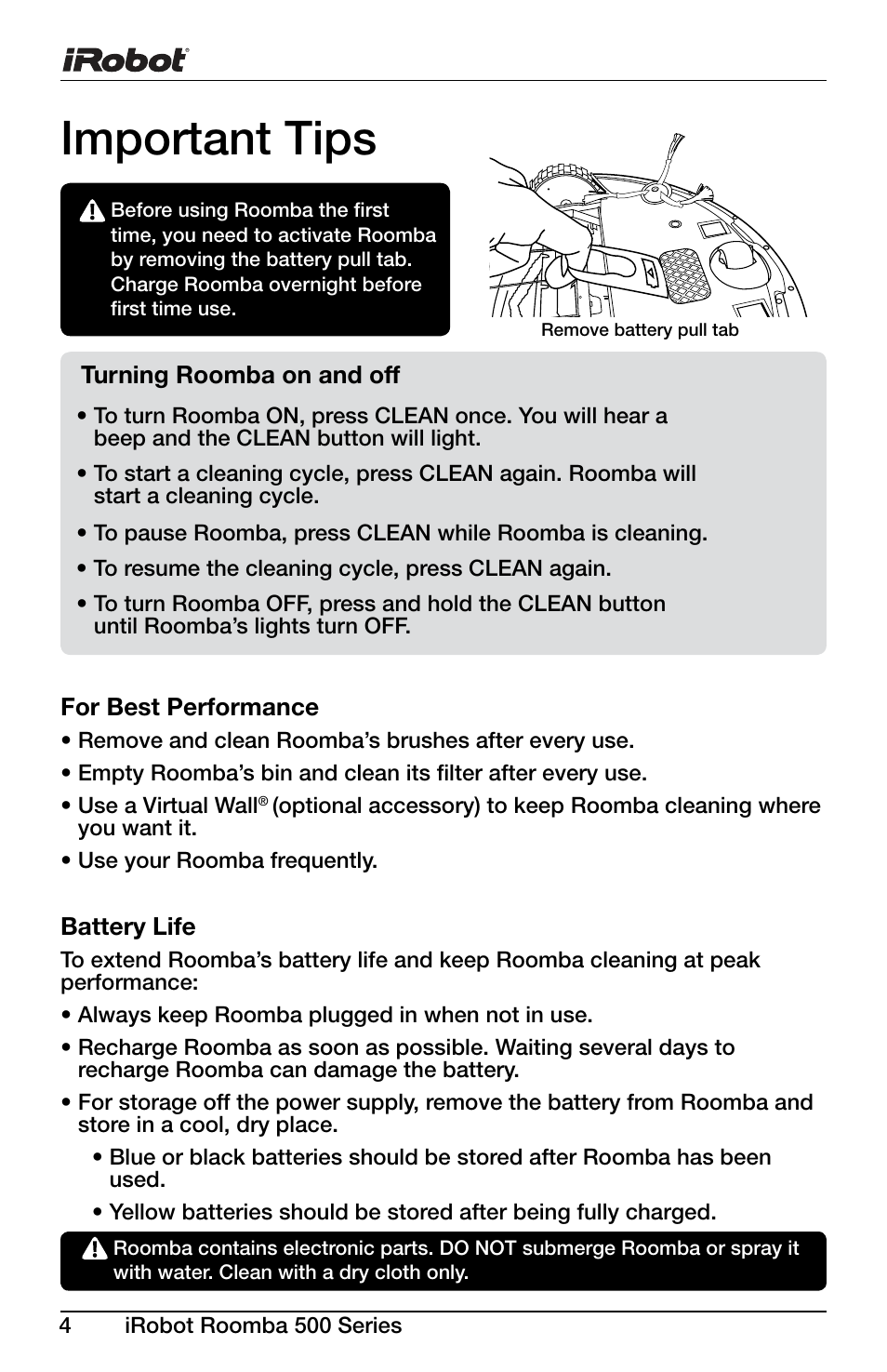 Important tips | iRobot Roomba 600 Series User Manual | Page 4 / 36