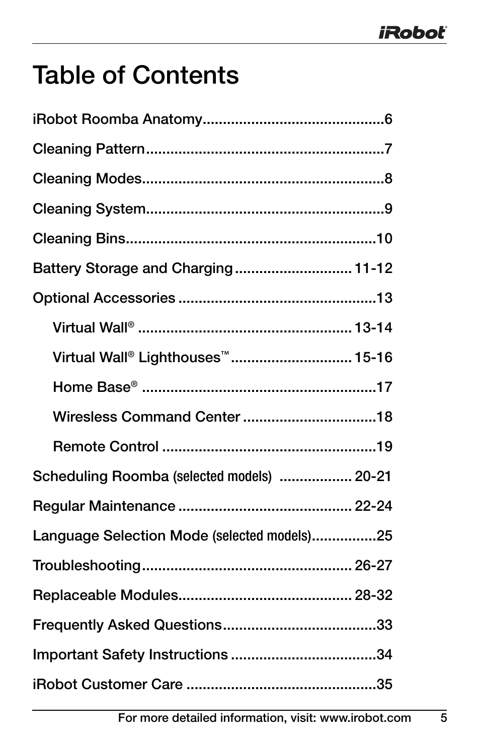 iRobot Roomba 600 Series User Manual | Page 5 / 36