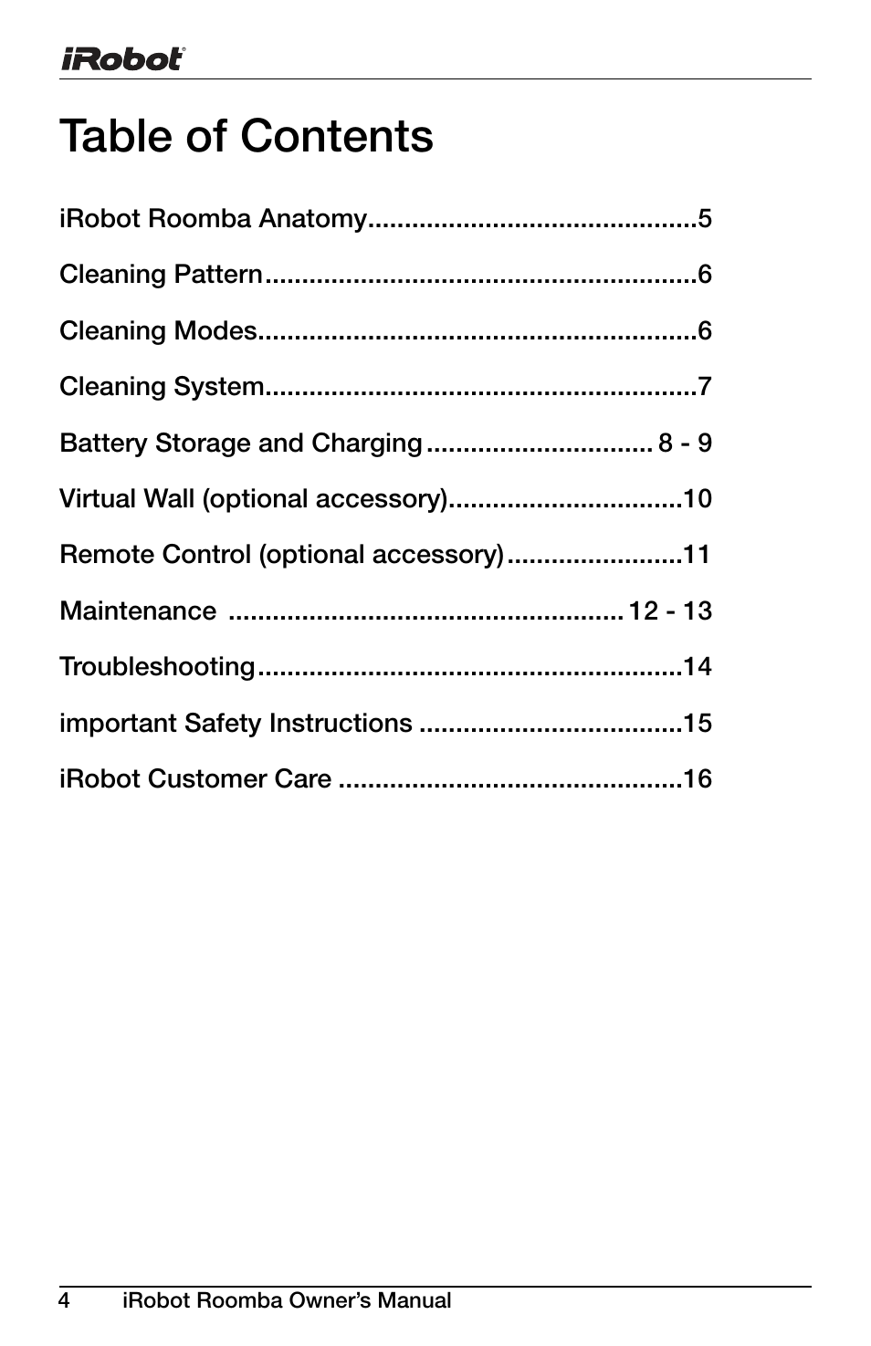 iRobot Roomba Discovery Series 430 User Manual | Page 4 / 16