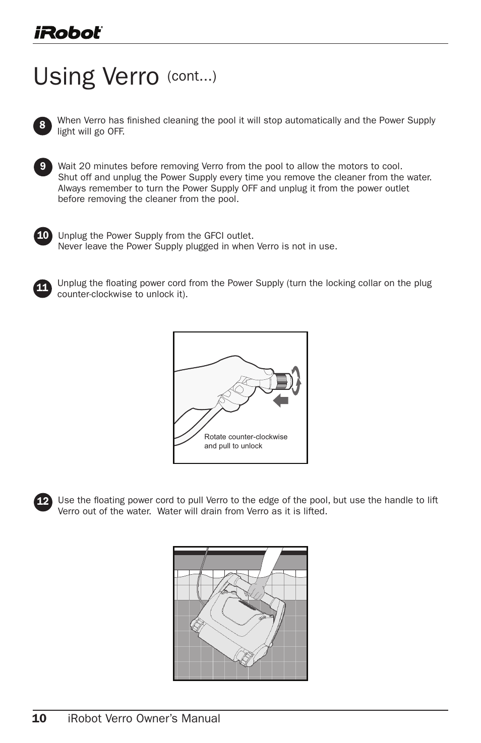 Using verro, Cont...) | iRobot 600 User Manual | Page 10 / 22