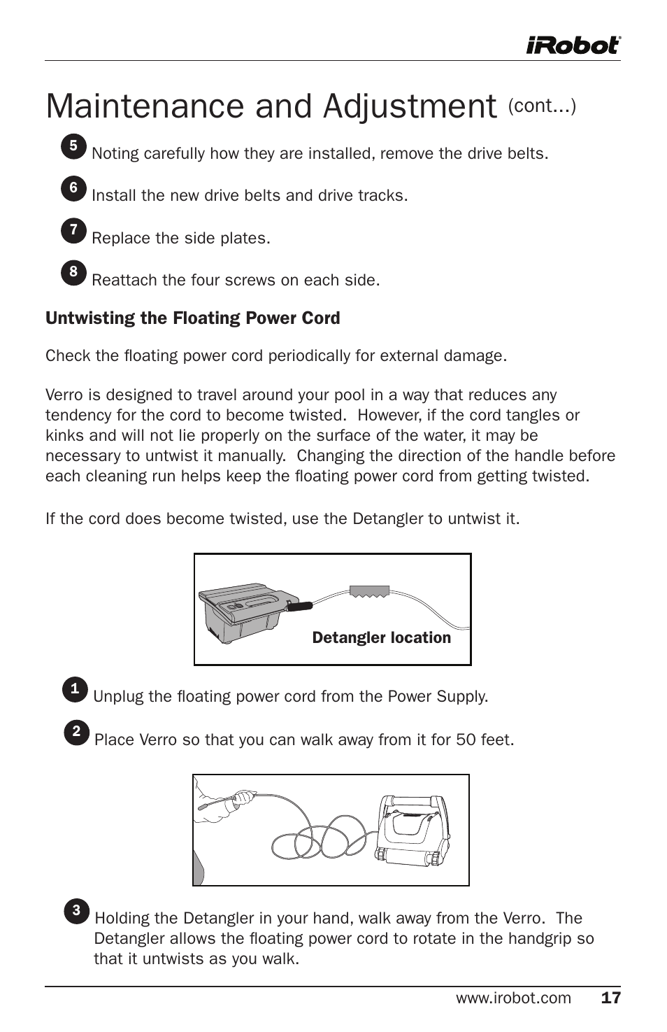 Maintenance and adjustment, Cont...) | iRobot 600 User Manual | Page 17 / 22