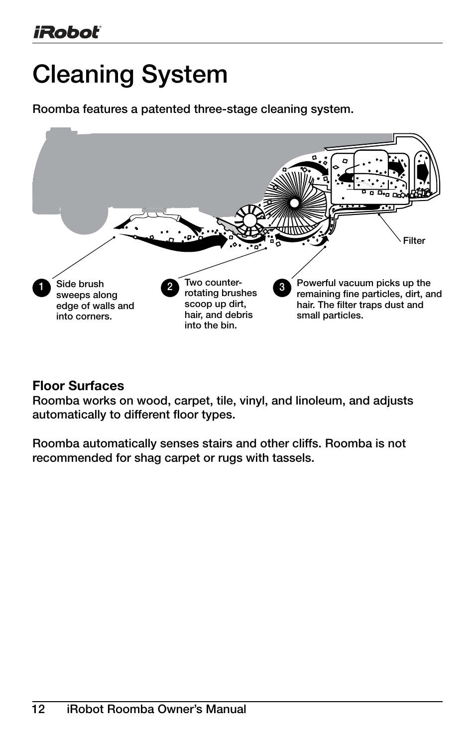 Cleaning system, Floor surfaces | iRobot DISCOVERY 400 User Manual | Page 12 / 28