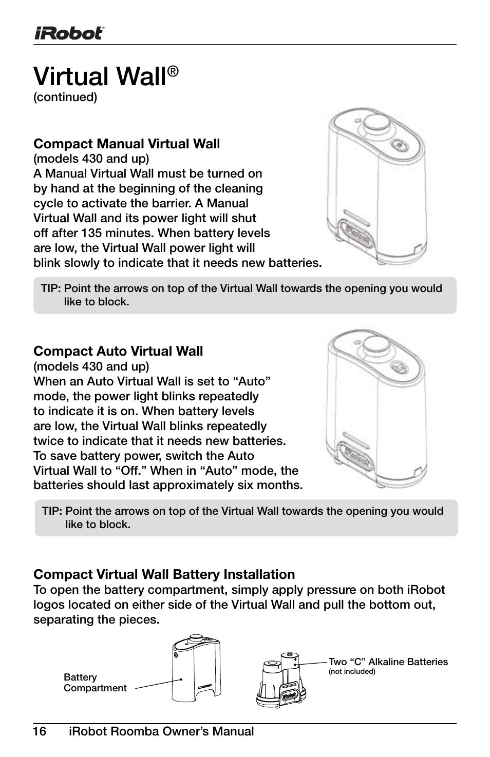 Virtual wall | iRobot DISCOVERY 400 User Manual | Page 16 / 28
