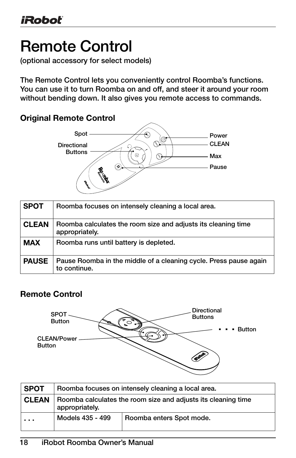 Remote control | iRobot DISCOVERY 400 User Manual | Page 18 / 28