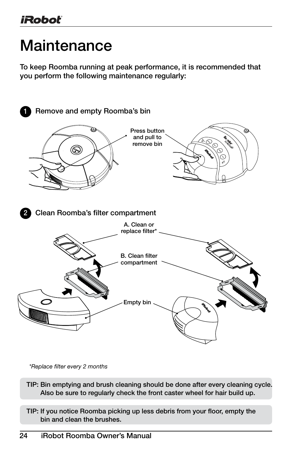 Maintenance | iRobot DISCOVERY 400 User Manual | Page 24 / 28