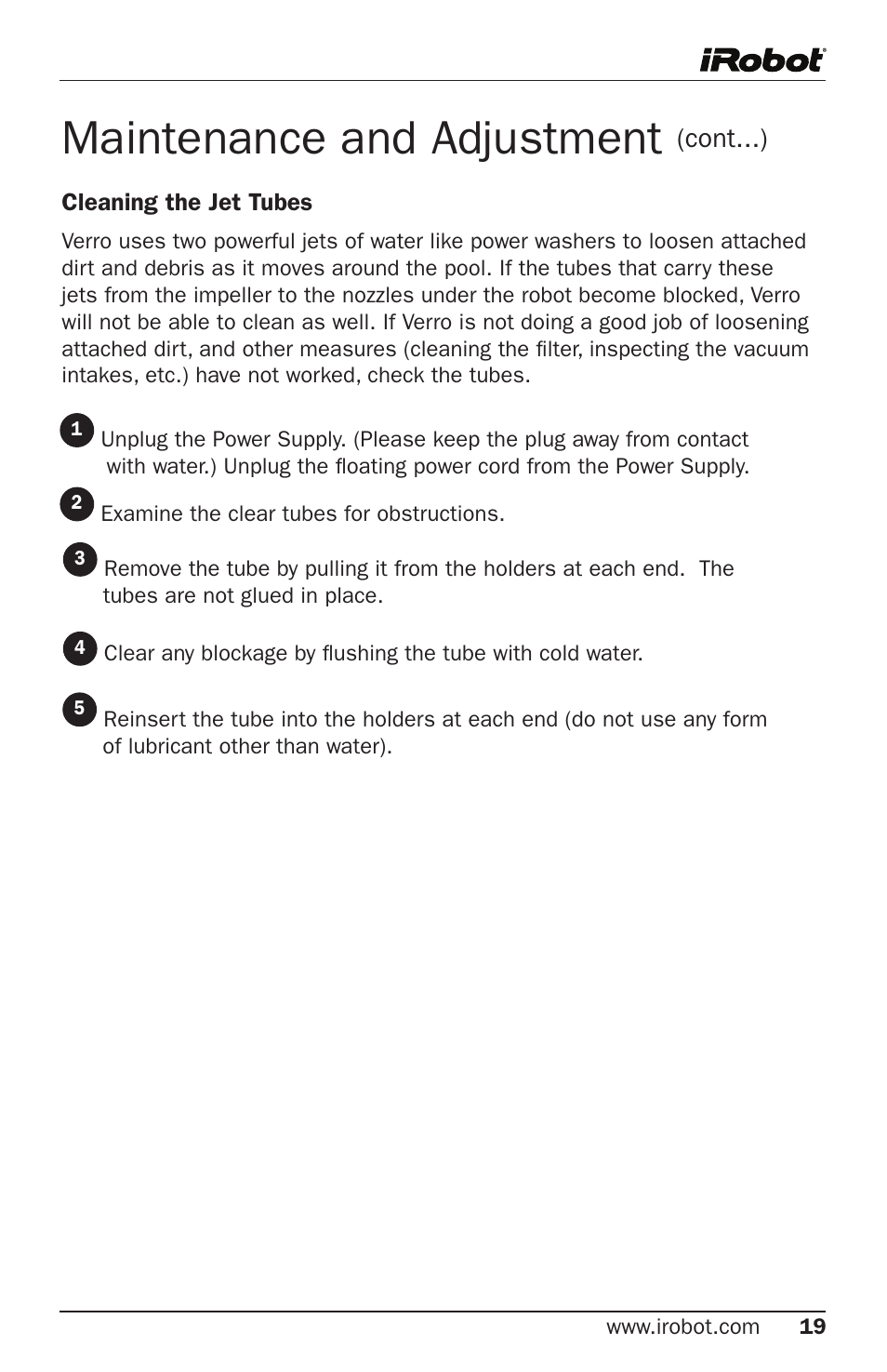 Maintenance and adjustment | iRobot 300 User Manual | Page 19 / 28