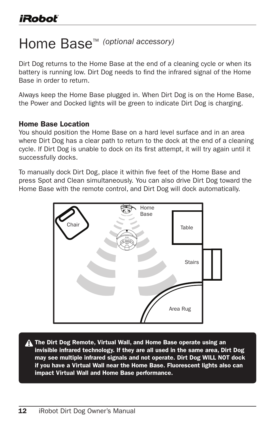 Home base | iRobot Robot User Manual | Page 12 / 22