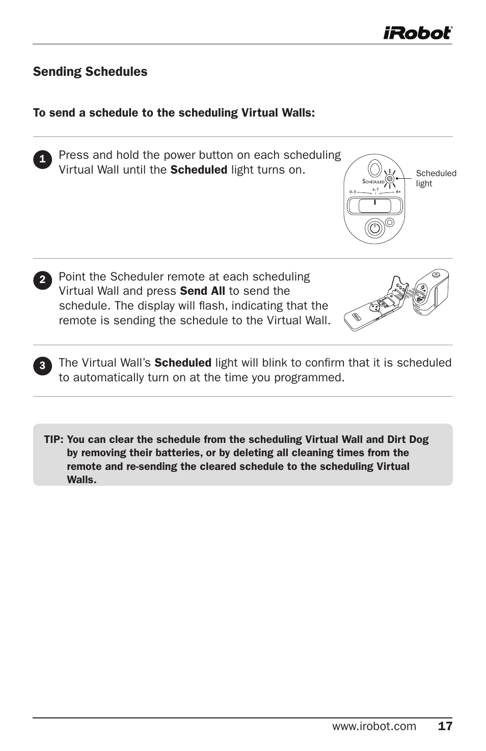 Sending schedules | iRobot Robot User Manual | Page 17 / 22