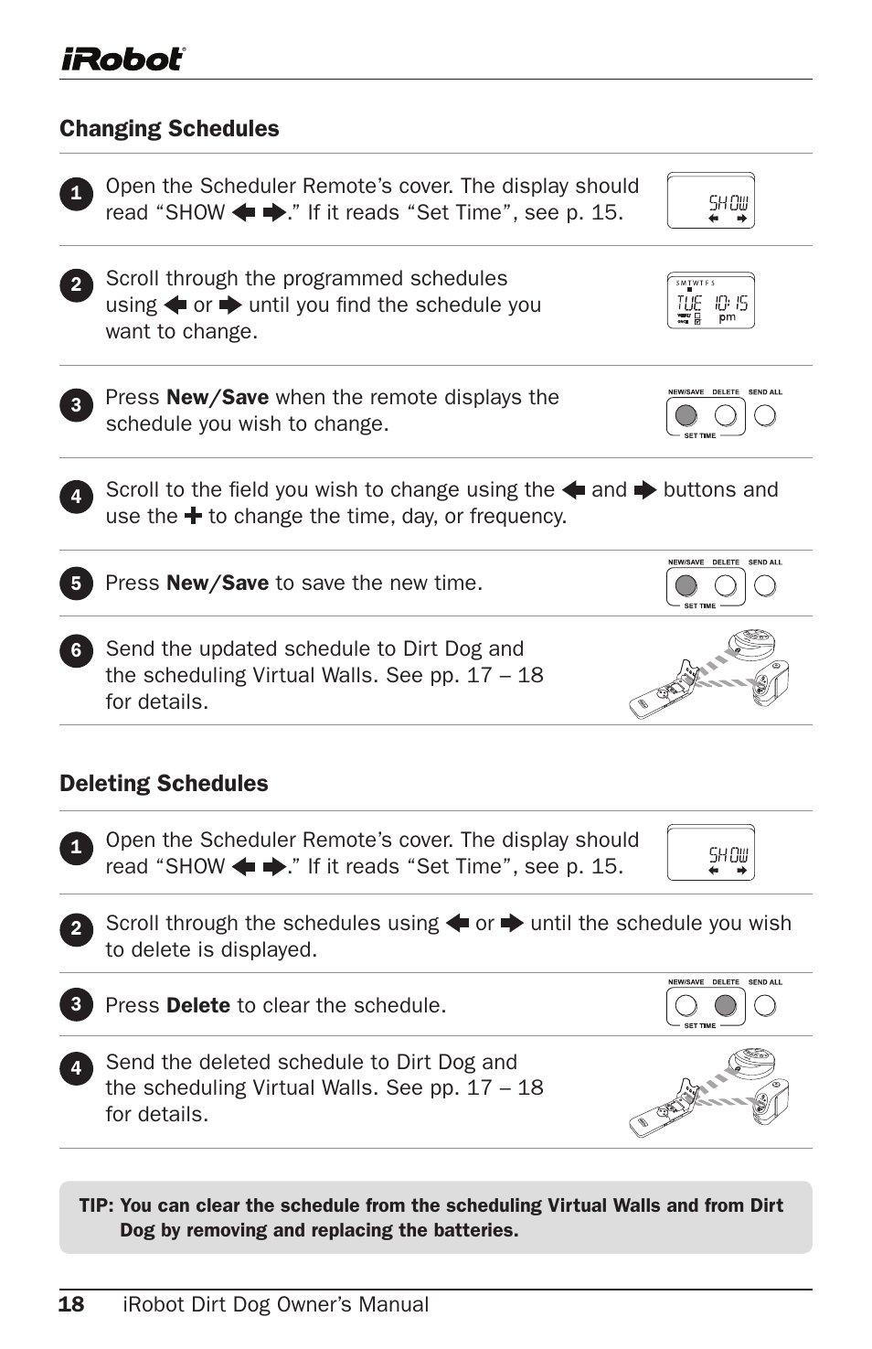 Changing schedules, Deleting schedules | iRobot Robot User Manual | Page 18 / 22