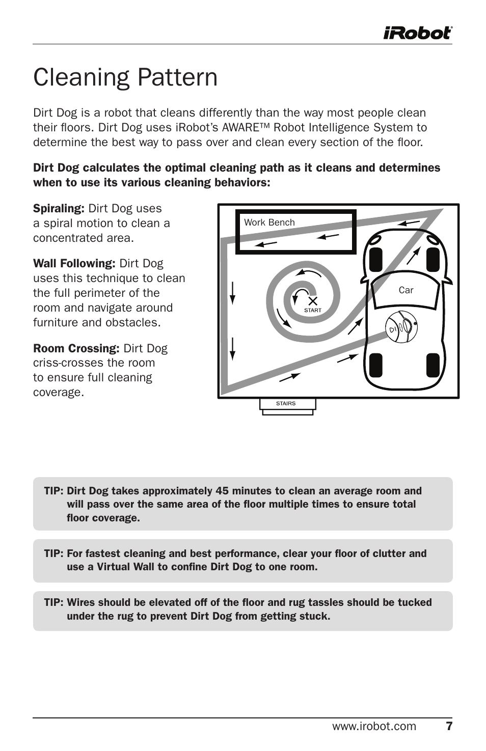 Cleaning pattern | iRobot Robot User Manual | Page 7 / 22