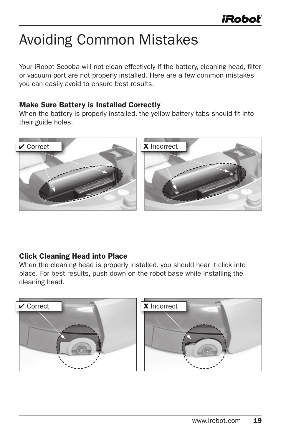 Avoiding common mistakes | iRobot Cleaning System User Manual | Page 19 / 30