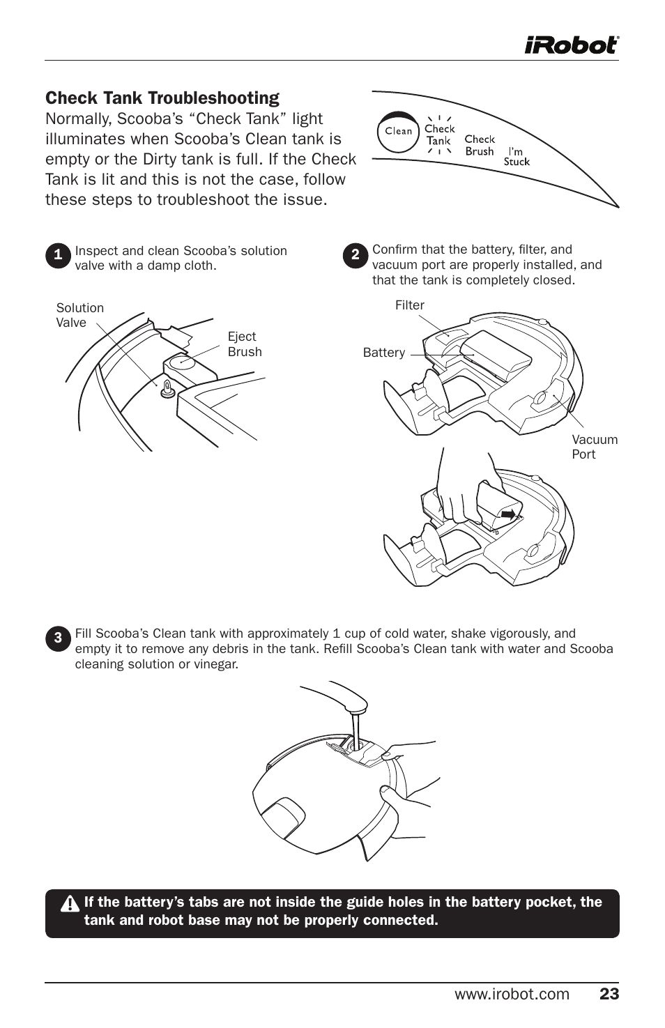Check tank troubleshooting | iRobot Cleaning System User Manual | Page 23 / 30