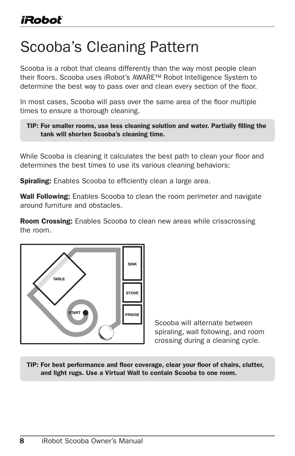 Scooba’s cleaning pattern | iRobot Cleaning System User Manual | Page 8 / 30