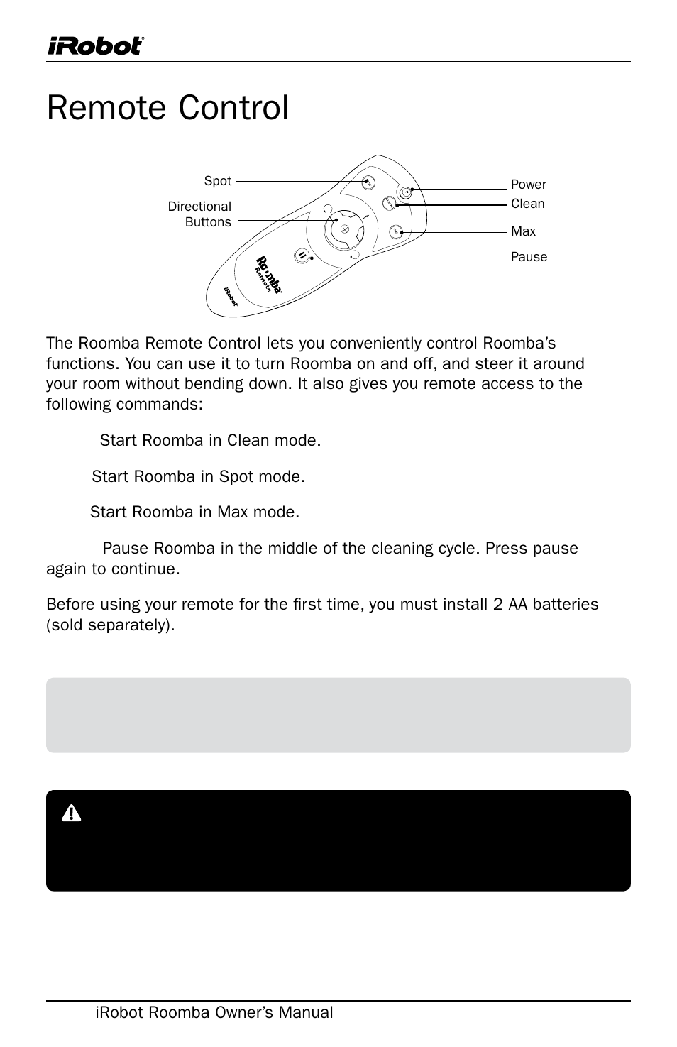 Remote control | iRobot Roomba User Manual | Page 14 / 24