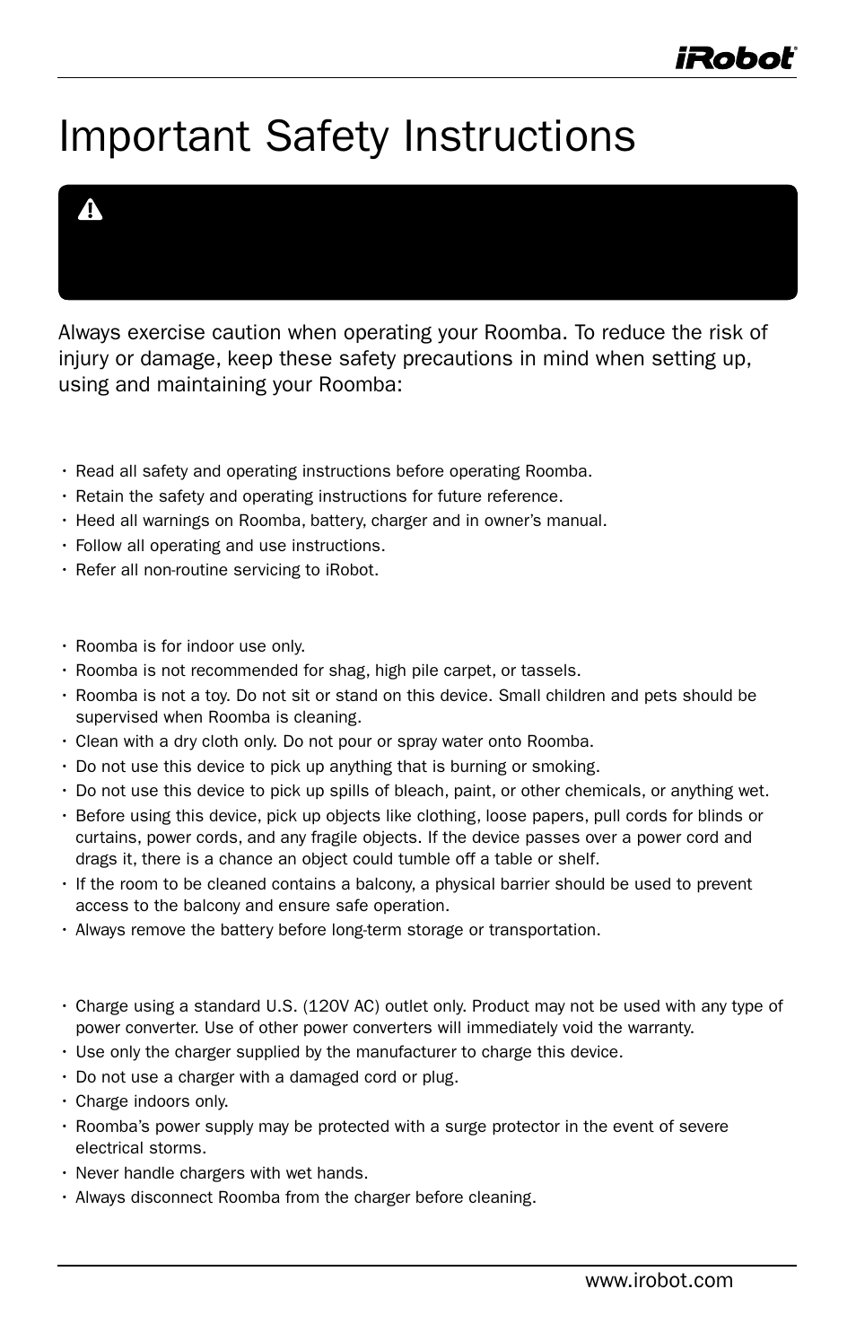 Important safety instructions | iRobot Roomba User Manual | Page 23 / 24