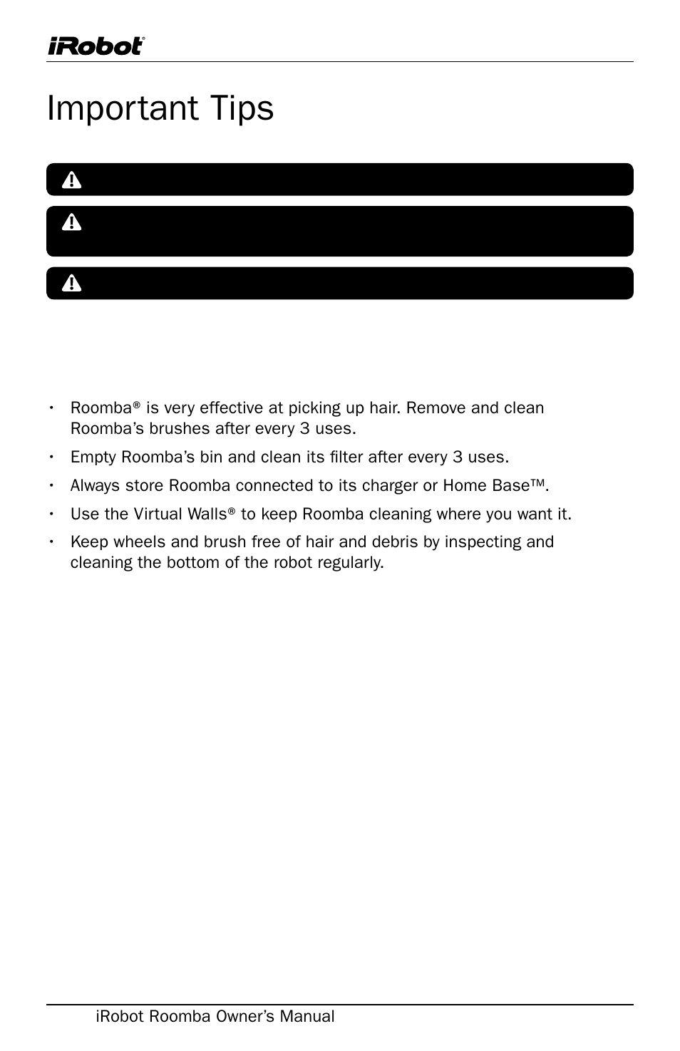 Important tips | iRobot Roomba User Manual | Page 4 / 24