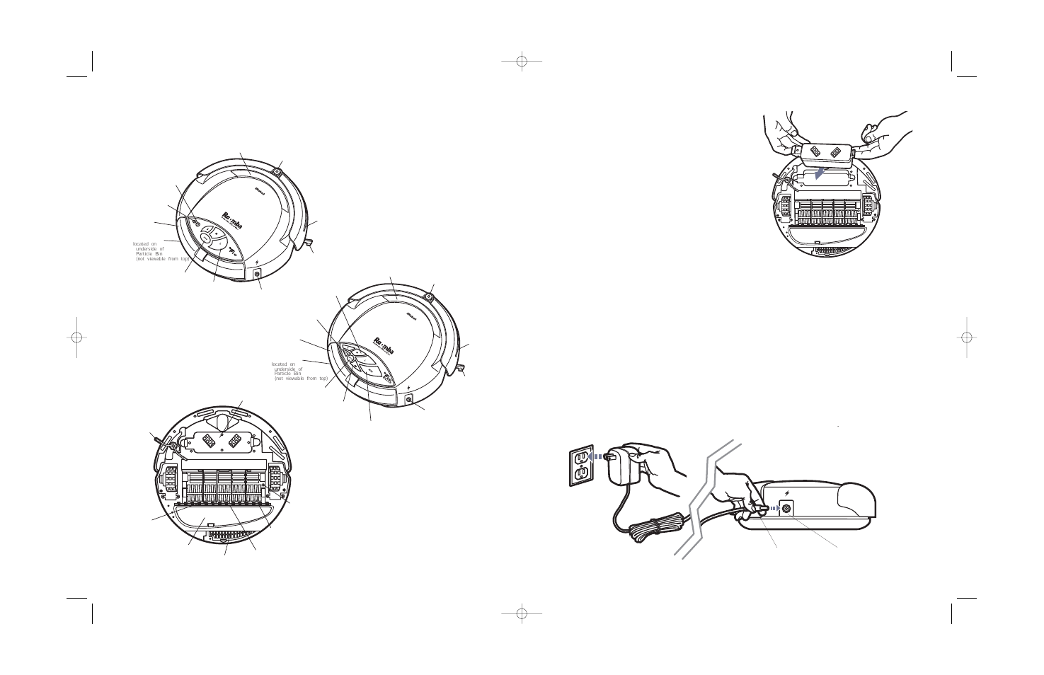 Installing the battery, Removing the battery, Charging the battery | Floorvac description | iRobot Roomba Robotic FloorVac User Manual | Page 4 / 14