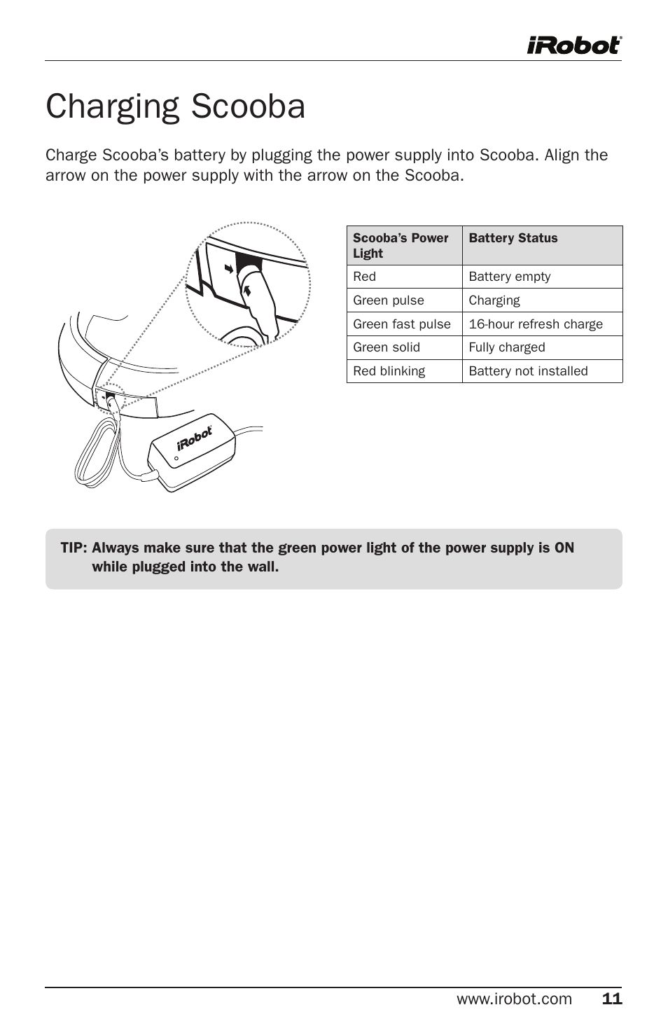 Charging scooba | iRobot 5800 User Manual | Page 11 / 30