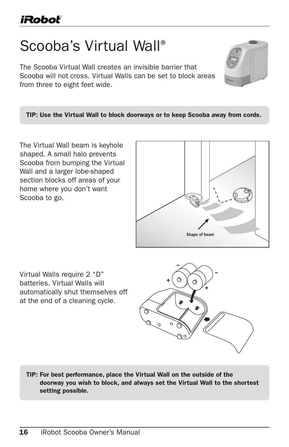 Scooba’s virtual wall | iRobot 5800 User Manual | Page 16 / 30