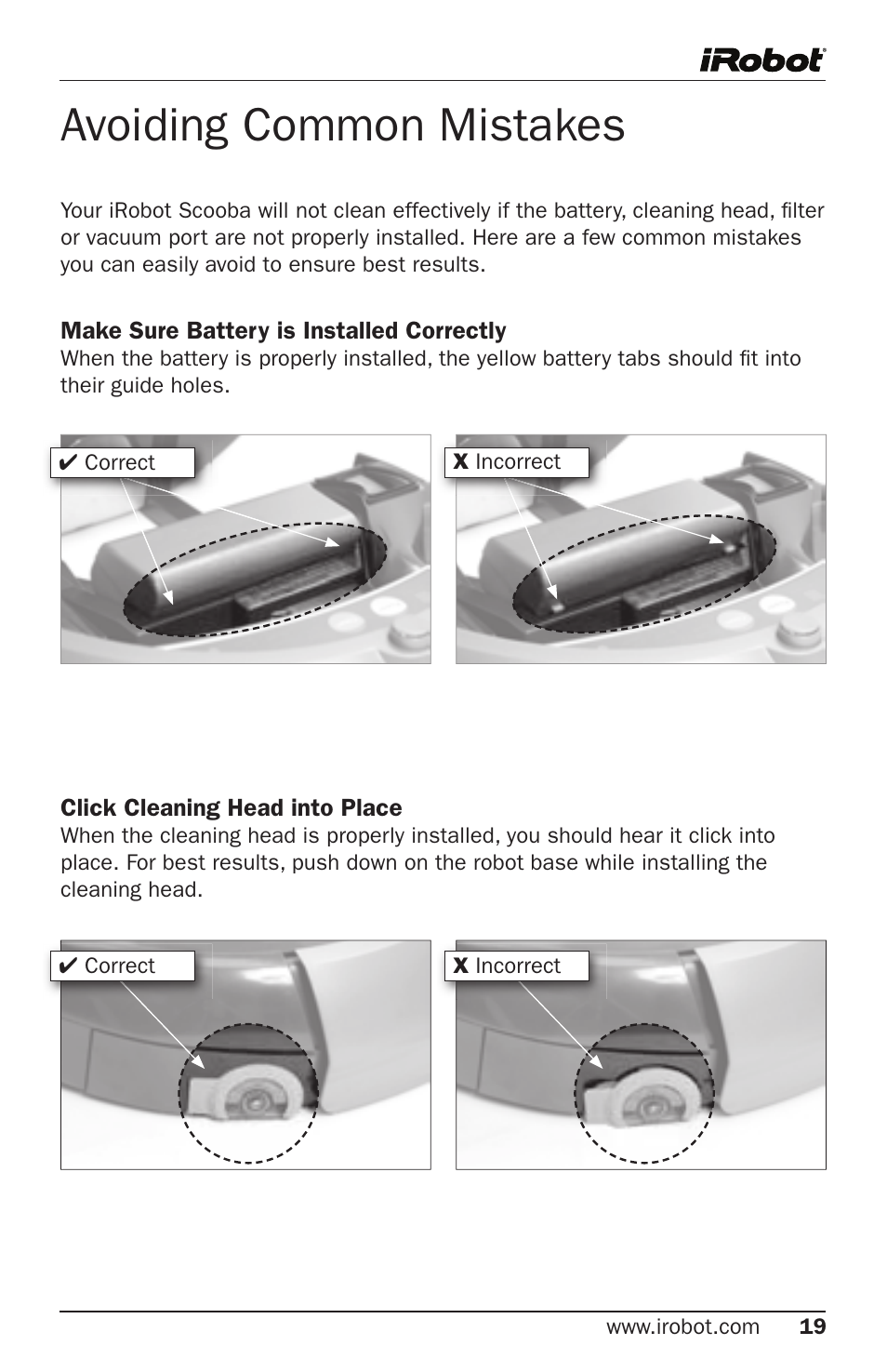 Avoiding common mistakes | iRobot 5800 User Manual | Page 19 / 30